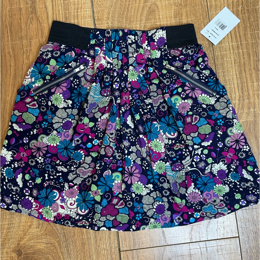 Multicolor Floral Skirt with Pockets & Elastic Waist Size S - Picture 7 of 9
